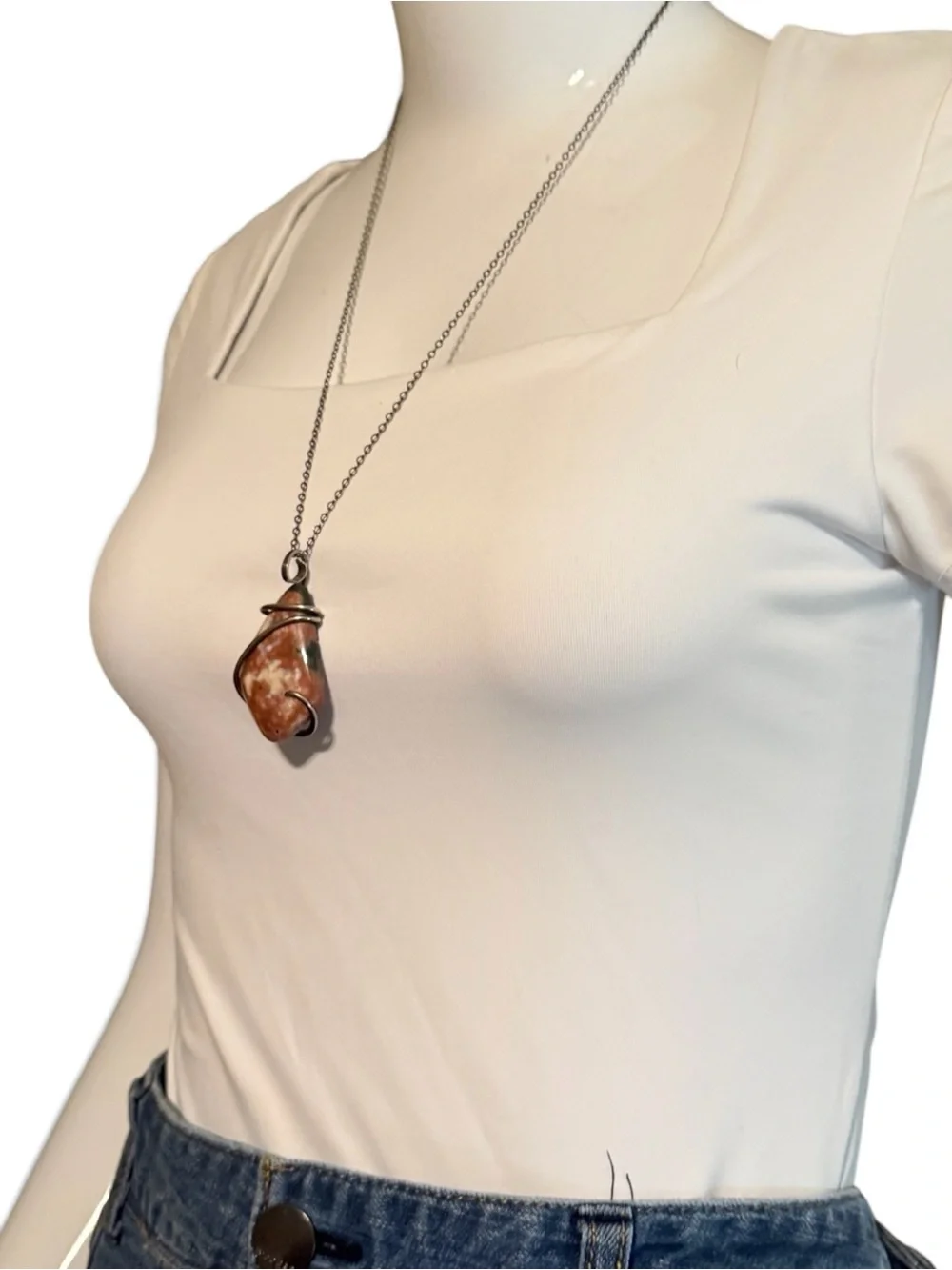 Madagascar Ocean Jasper Red Orbicular Sterling Silver Artisan Pendant Necklace